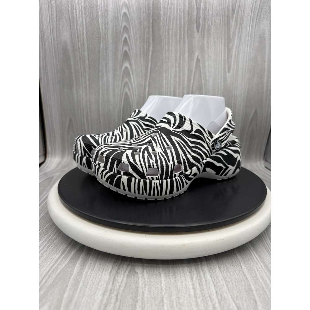 Crocs Platform Womens Size 6 Animal Remix Black White Zebra Slip On Clogs Sandal